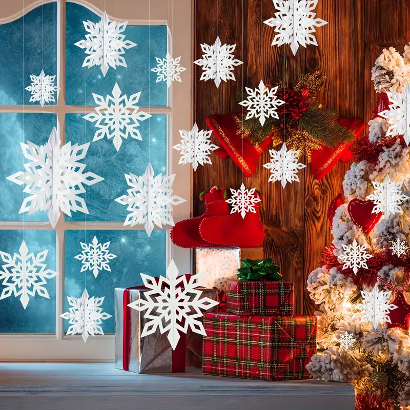 15PCS Christmas Hanging Snowflake Decorations, 3D Holographic Paper  Snowflakes for Winter Wonderland Decorations Birthday New Year Holiday Home  Decor