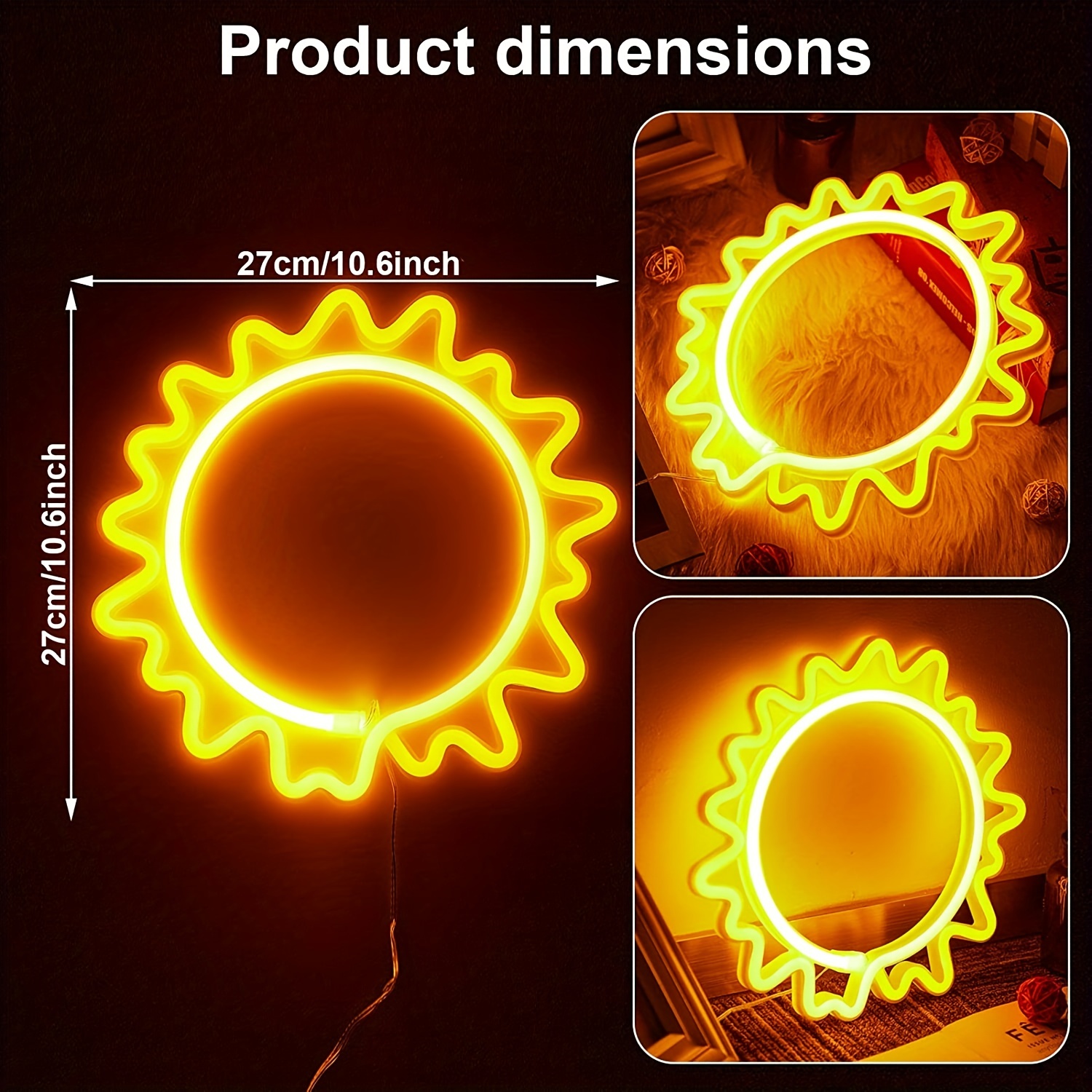 1pc 太陽の形のネオンサイン、USB & 電池駆動 LED 発光ネオンライト、装飾ナイトライト寝室結婚式誕生日パーティーゲームルームホーム壁装飾