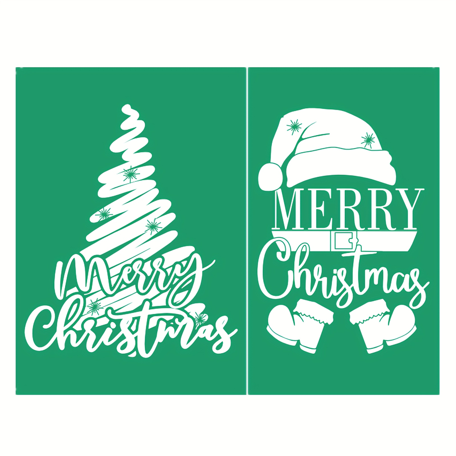 2Pcs Merry Christmas Self-Adhesive Silk Screen Stencils Reusable