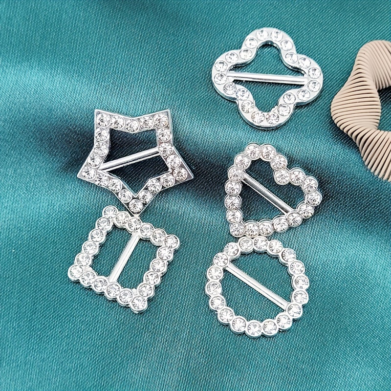 

10pcs Square Round Love Pentagram Ribbon Slider Buckles Crystal Button Embellishment Sewing Accessories