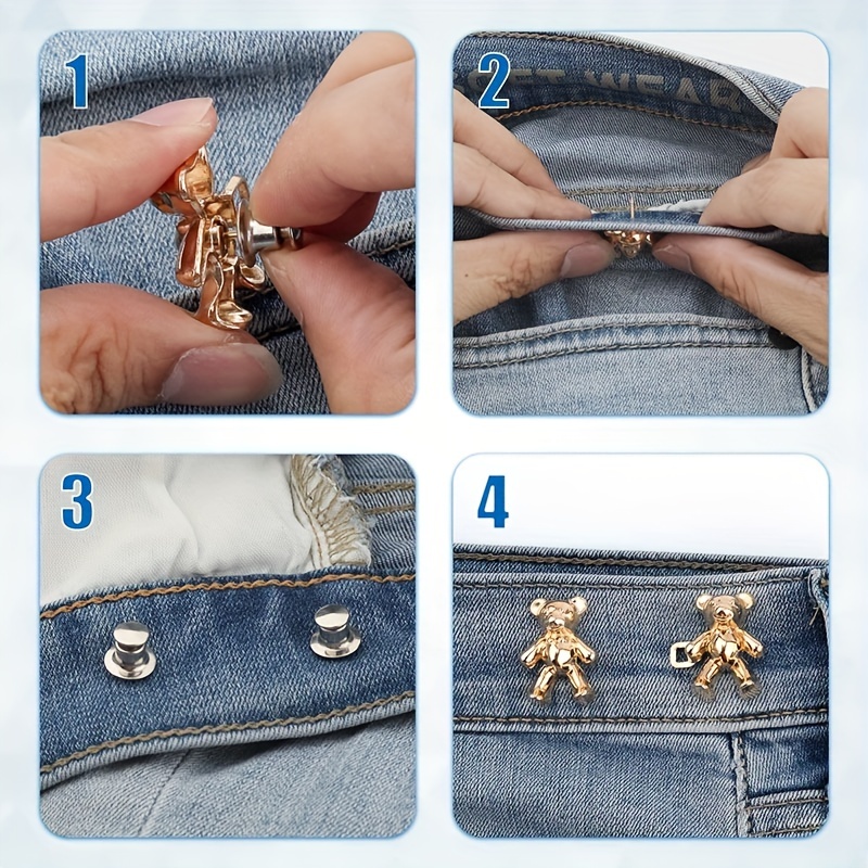 2 Pairs Bear-shaped Waist Buckle For Loose Jeans And Detachable Nail-free  Anti-exposure Button Clothing Accessories For Pant Waistline Adjustment