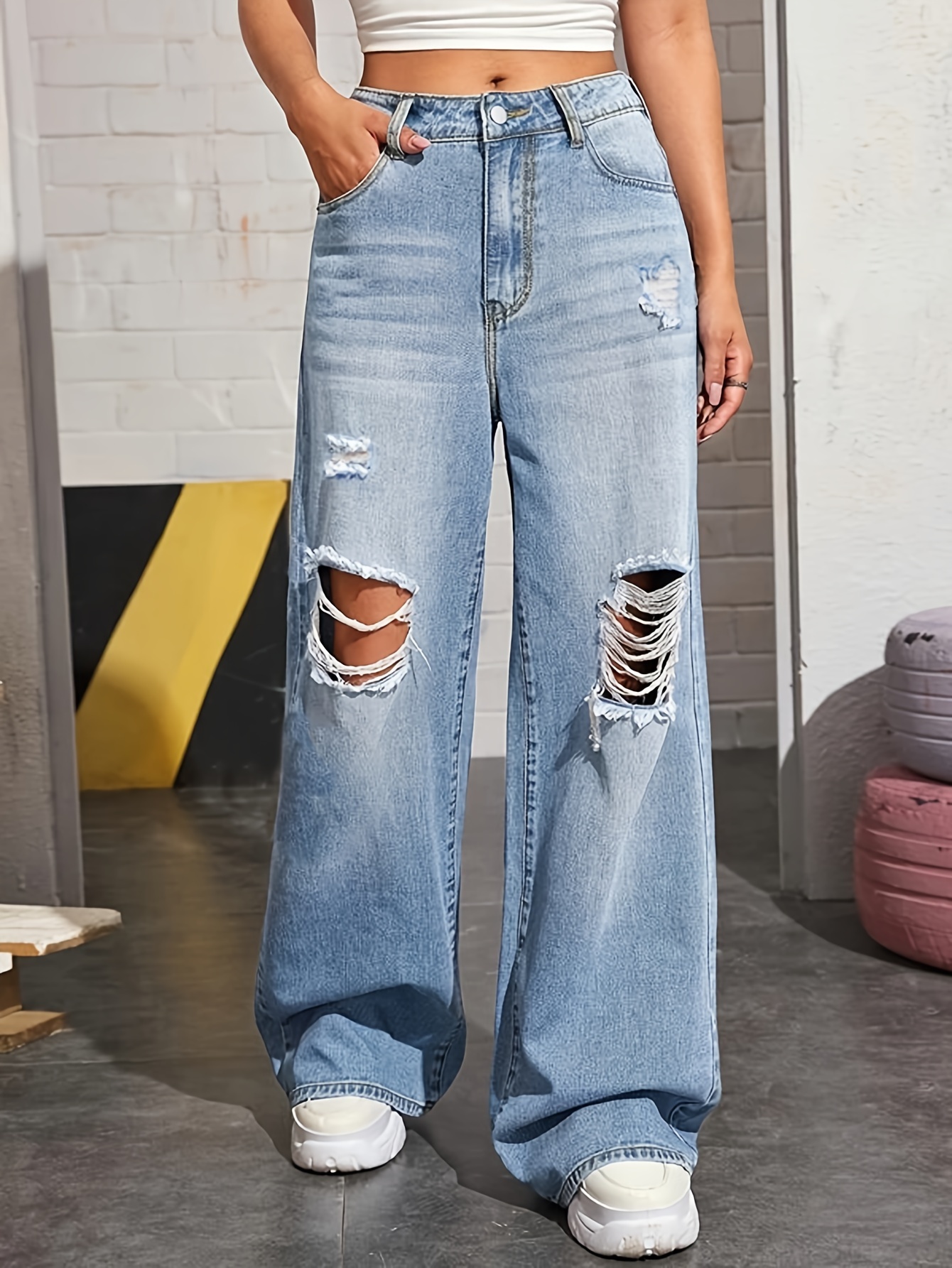 SELONE Cute Jeans for Women Trendy With Pockets Denim Ripped Trendy Casual  Long Pant Fashion Jeans Pants Holes Jeans Jeans Pants for Casual Outings