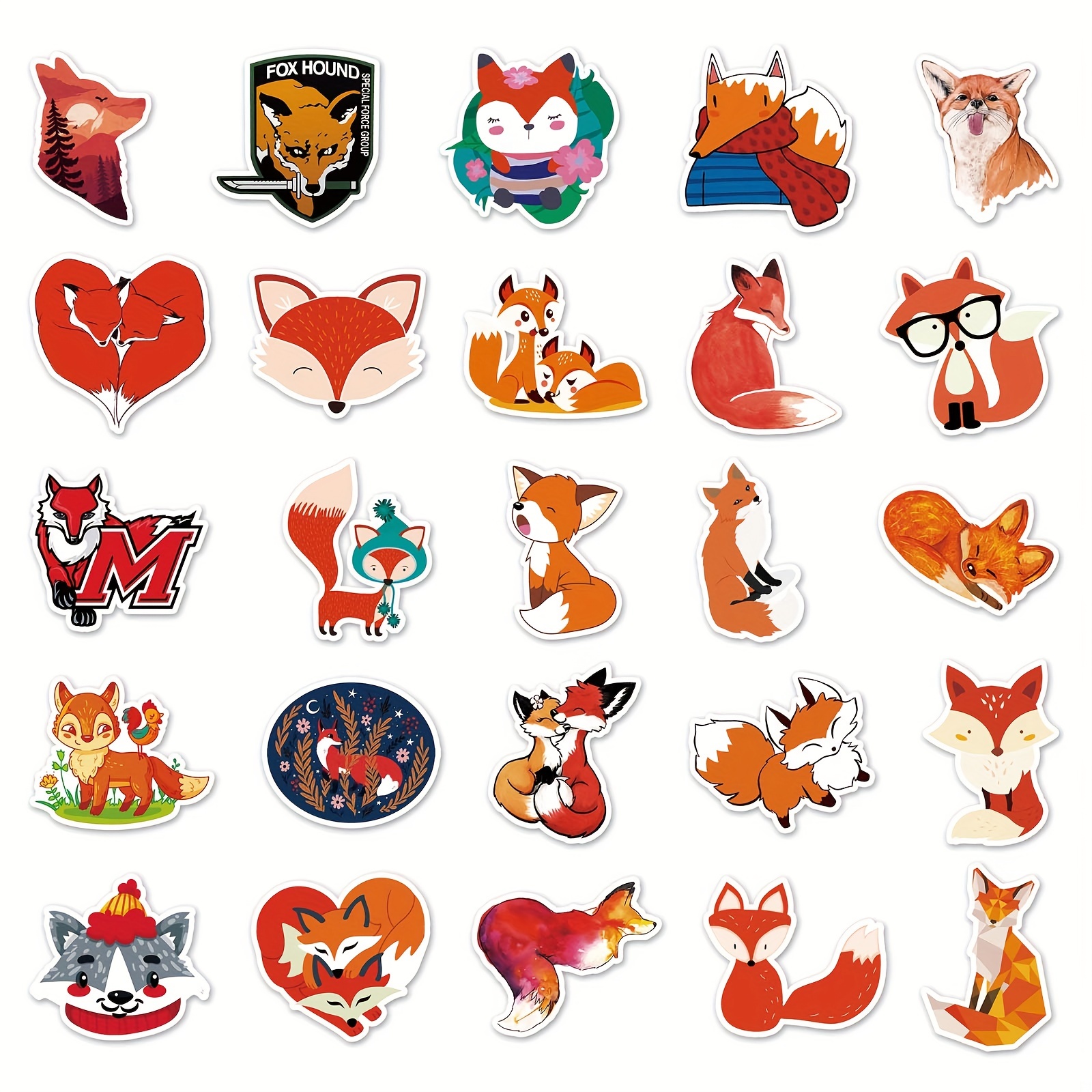 100pcs Fox Stickers, Waterproof Scrapbook Stickers, Cute Fox