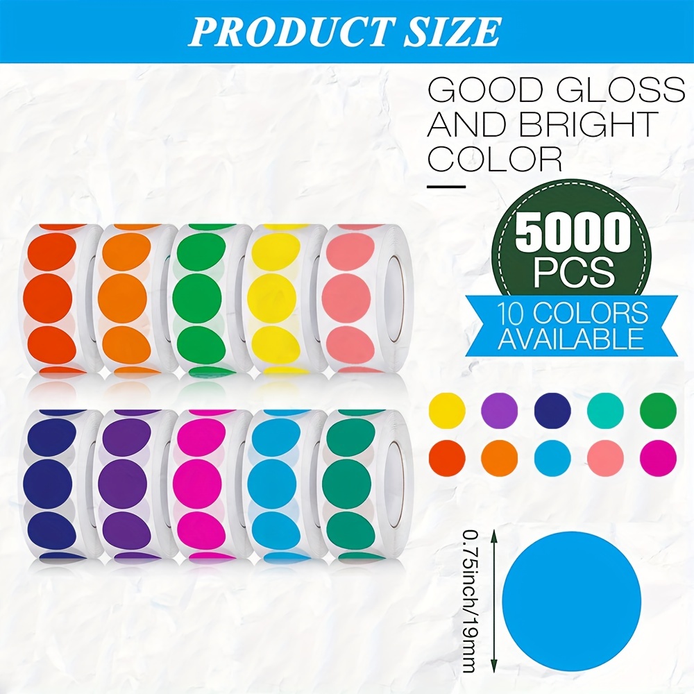 2 Inch Round Color Coding Sticker 10 Assorted Colors Circle Dot