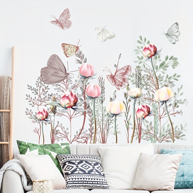 Pegatinas decorativas para pared, 30x60cm, plantas, flores, mariposas en  maceta, fondo, sala de estar, dormitorio, restaurante - AliExpress