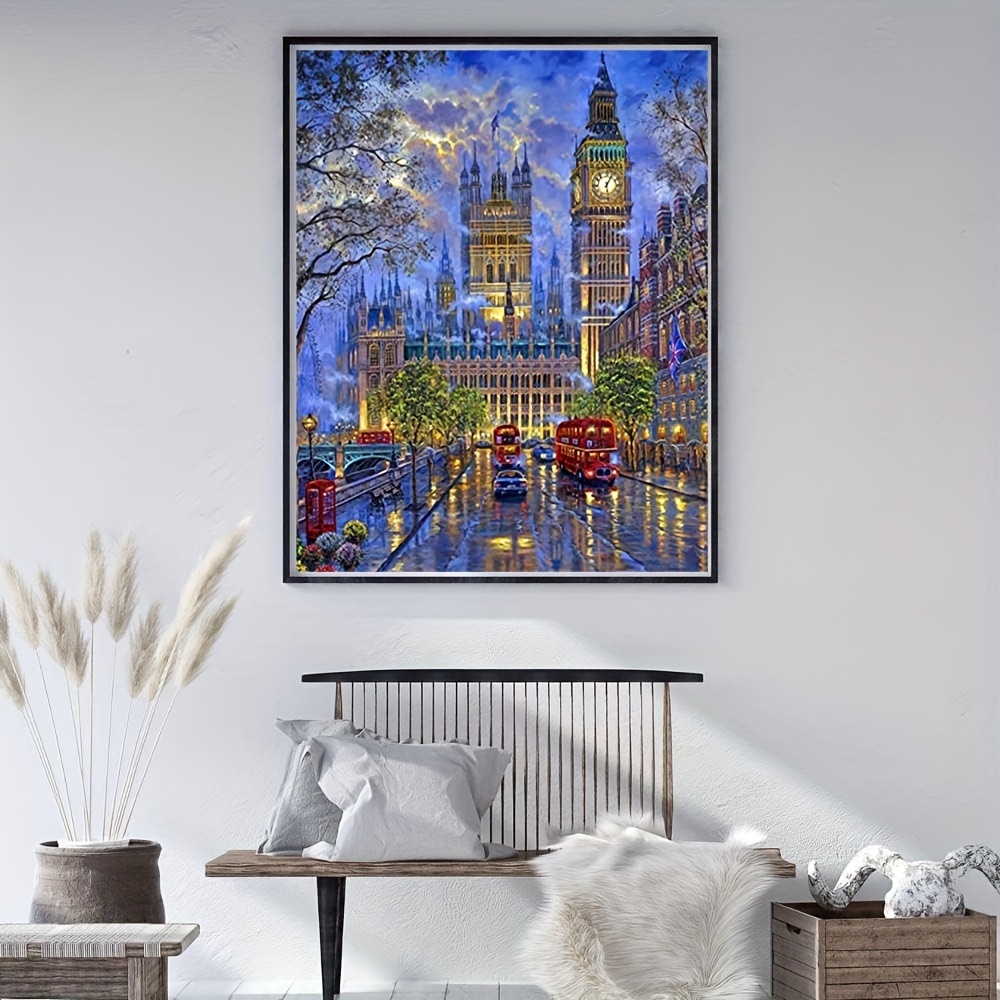 

1pc 5d Diy Artificial Full Round Diamonds Painting Set For Adults Beginners, City Landscape Pattern Diamonds Art For Home Wall Decoration And Gift 30x40cm/11.8x15.7in