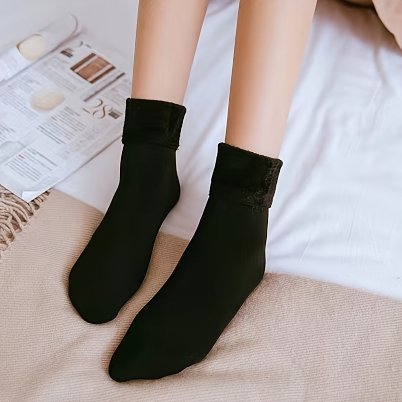 1pair Women's Solid Color Thickened & Fleece-lined Mid-calf Socks