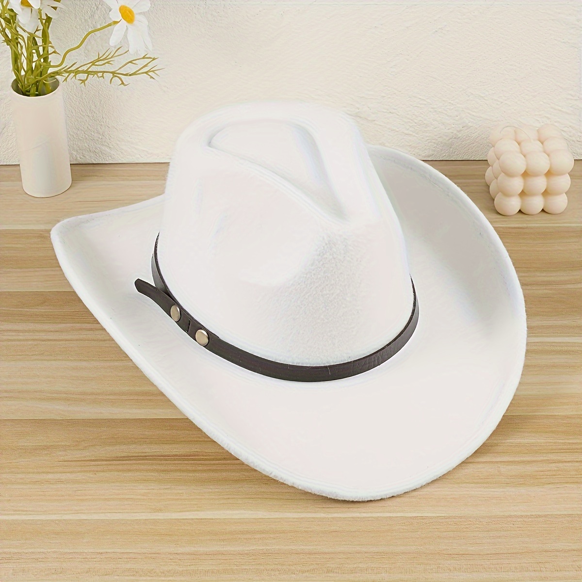 Classic Unisex Fedoras Trendy Solid Color Jazz Felt Hats Belt Decor Western Cowboy Hat, Cowgirl Hat for Women & Men,Temu