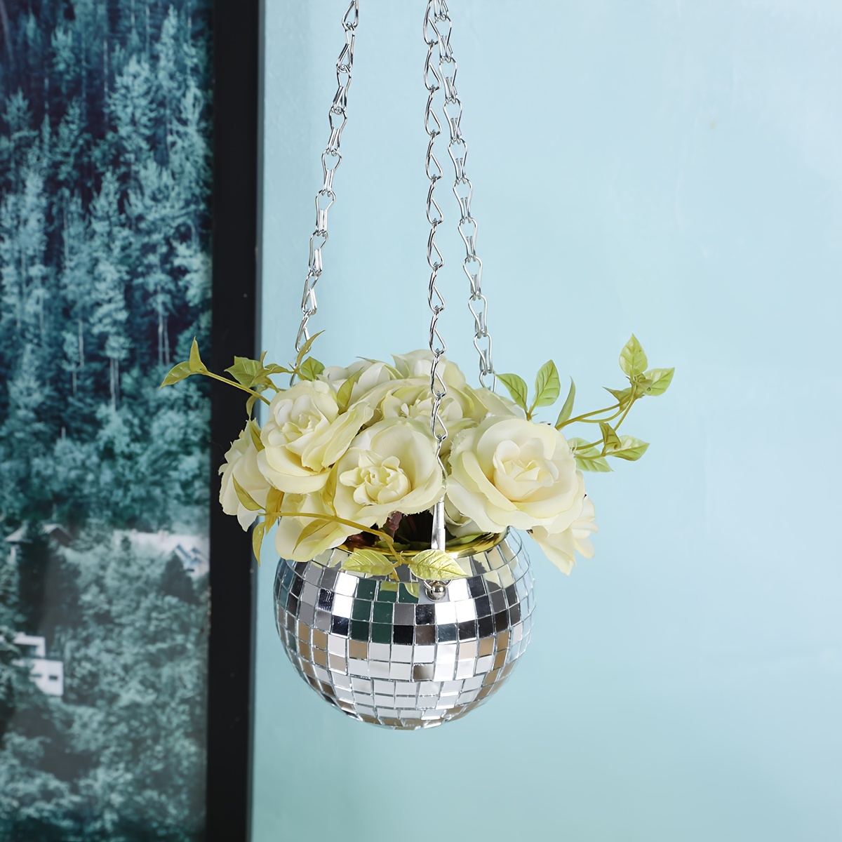 1pc, Disco Ball, Spiegelkugel Hängender Blumentopf Hängender Korb