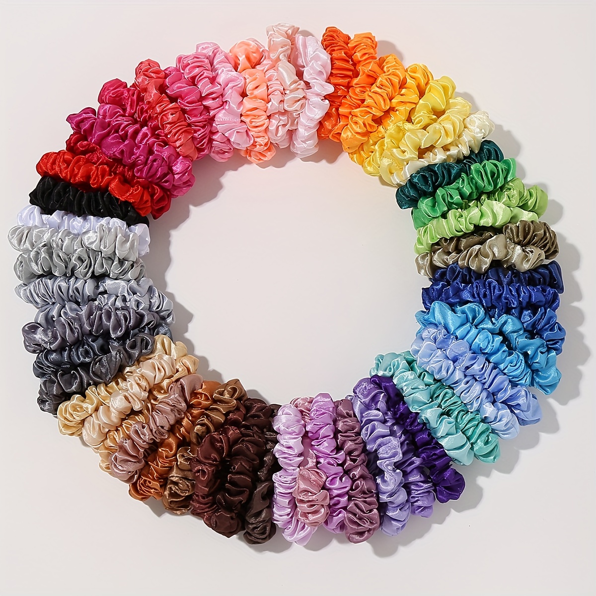 

60pcs Colorful Simulated Silk Hair Tie Set, Elastic Hair Scrunchies, Elegant Ponytail Holders Rubber Bands For Women Female