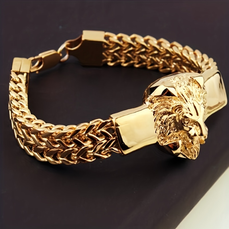 

Bracelet chaîne en acier inoxydable à la mode, bracelet tête de lion pour homme, bijoux de motard pour fête, cadeau de fête des pères