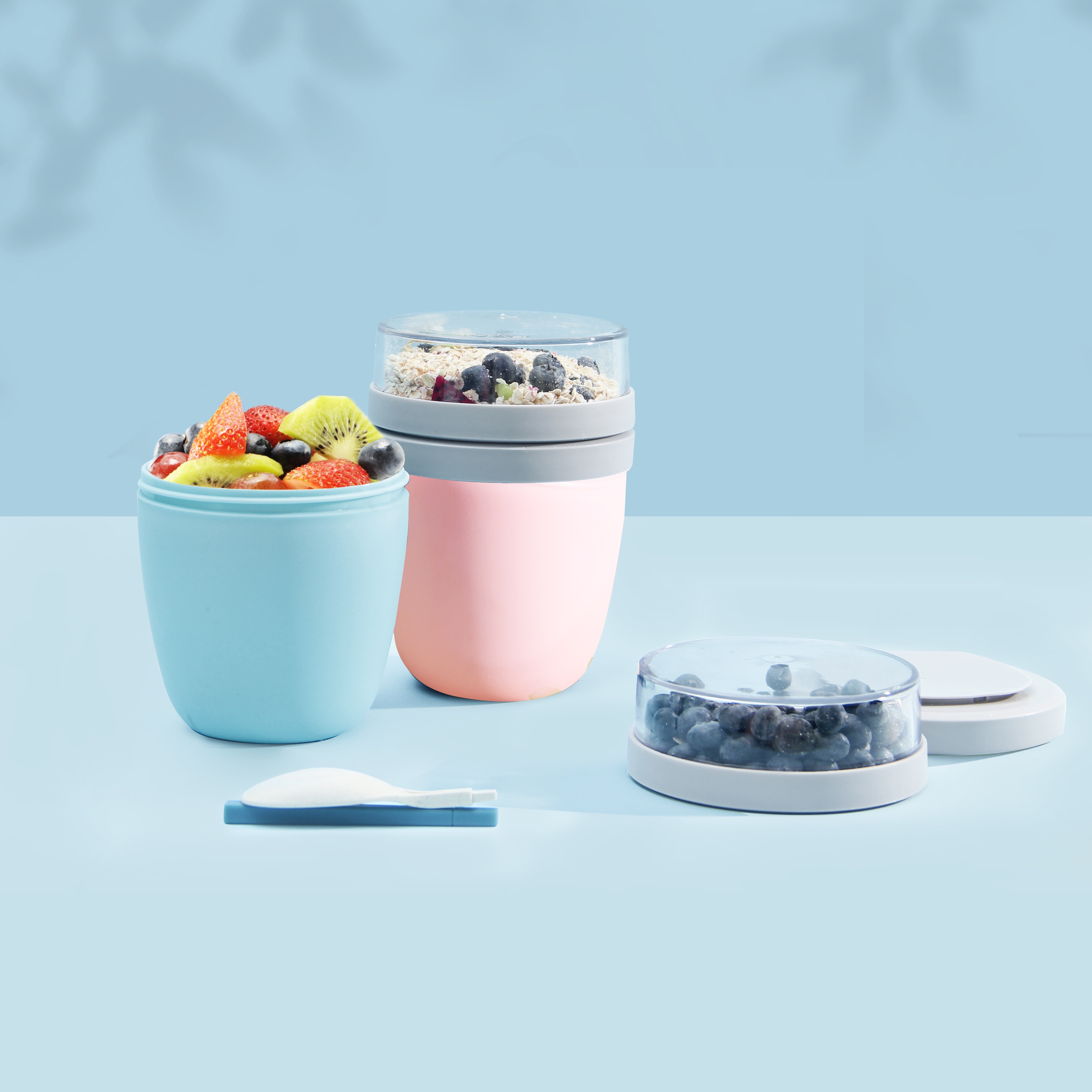 

1pc, Cute Oatmeal Lunch Cup, 700ml/23.6 Oz, 2-tier Breakfast Cup, Portable Yogurt Cup With Lid, Salad Cereal Cup On The Go