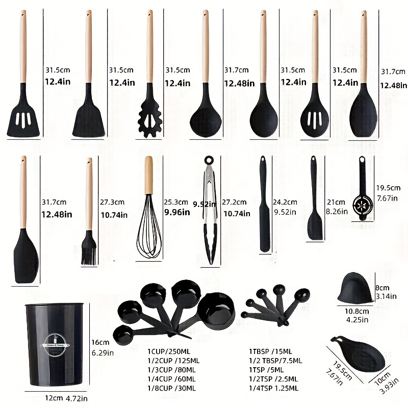 12 Pcs Silicone Cooking Utensils Set Heat Resistant Spoon Brush Whisk  Wooden Handles Kitchen Gadgets Tools Set For Nonstick - Buy Cooking Tools