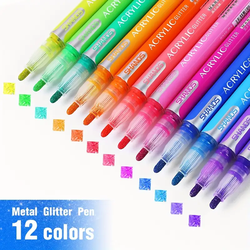 12 Colors Metal Marker Pens Glitter Pens Art Glitter Pens - Temu