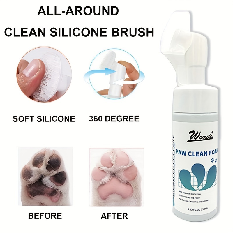 PUPMATE Paw Cleaner, No-Rinse Waterless Shampoo Dogs Cats Feet Cleaning  Silicone Pet Grooming Brush, Rose Scent, 6.8 oz, Unique Design Pet Shampoo