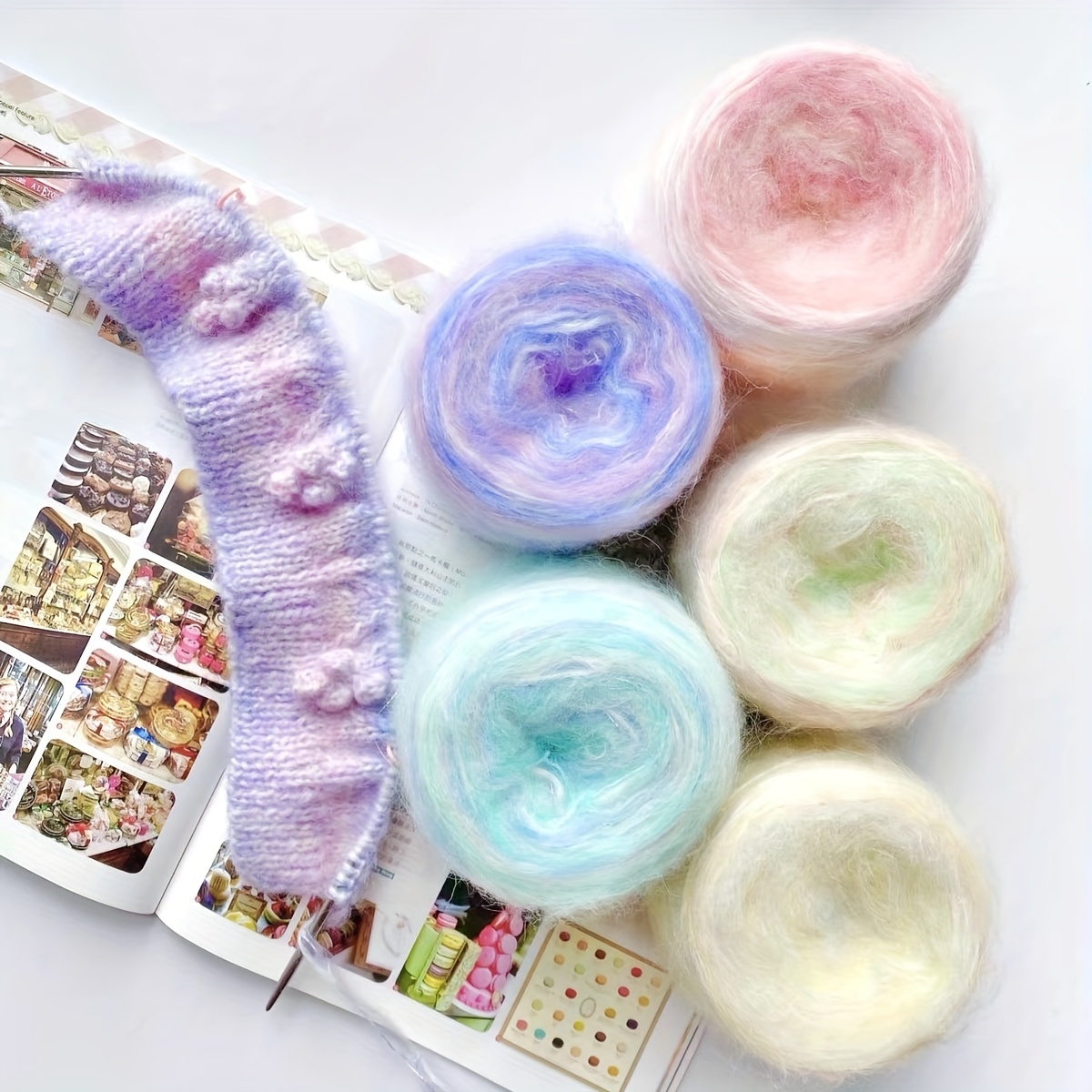 Rainbow Gradient Mohair Yarn Blend Yarn Winter Crochet Soft Yarn