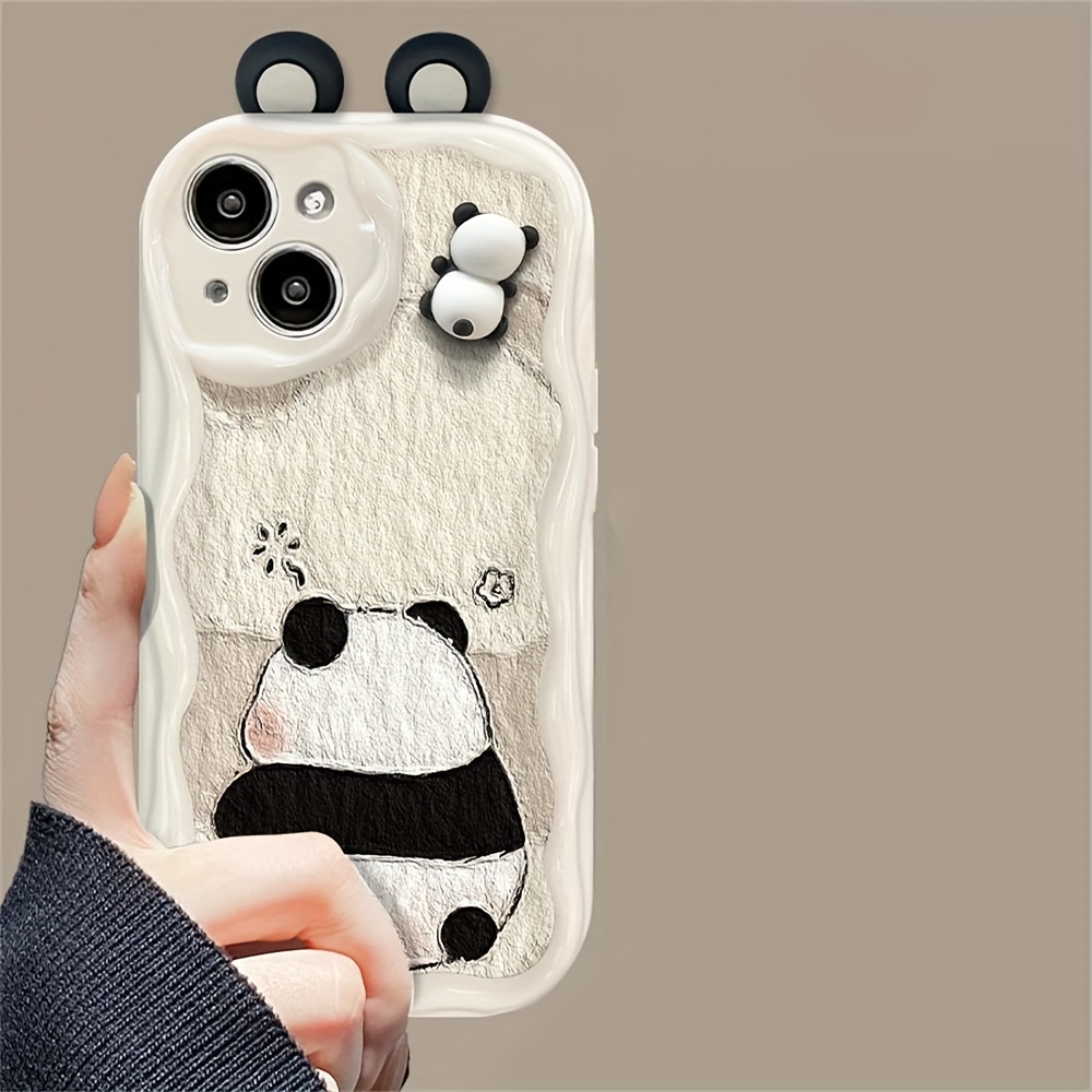 Cute 3d Ears Panda Wavy Phone Case Iphone 15 14 13 12 12 11 - Temu