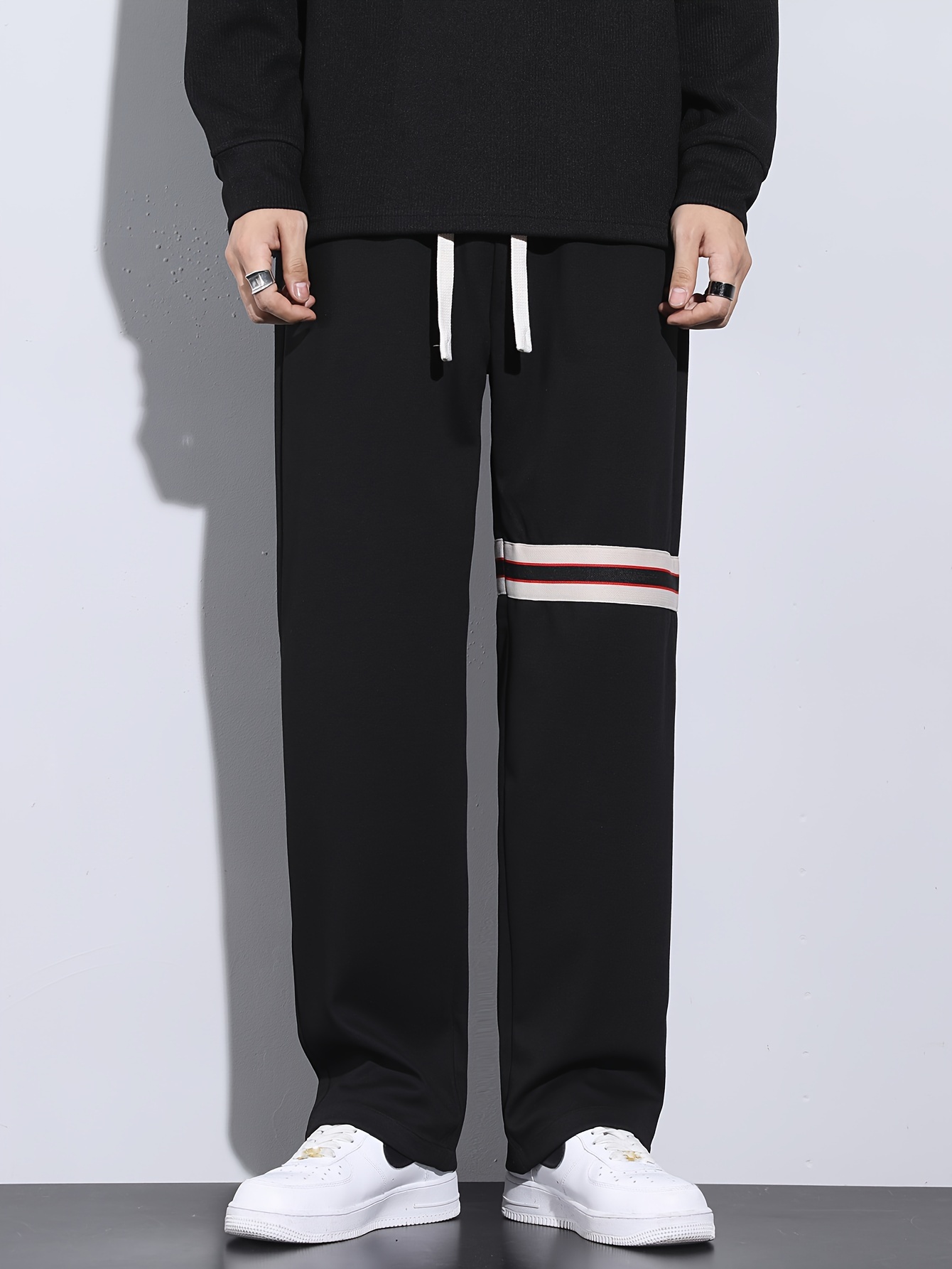 Vertical Stripe Drawstring Breathable Sweatpants Loose Fit - Temu