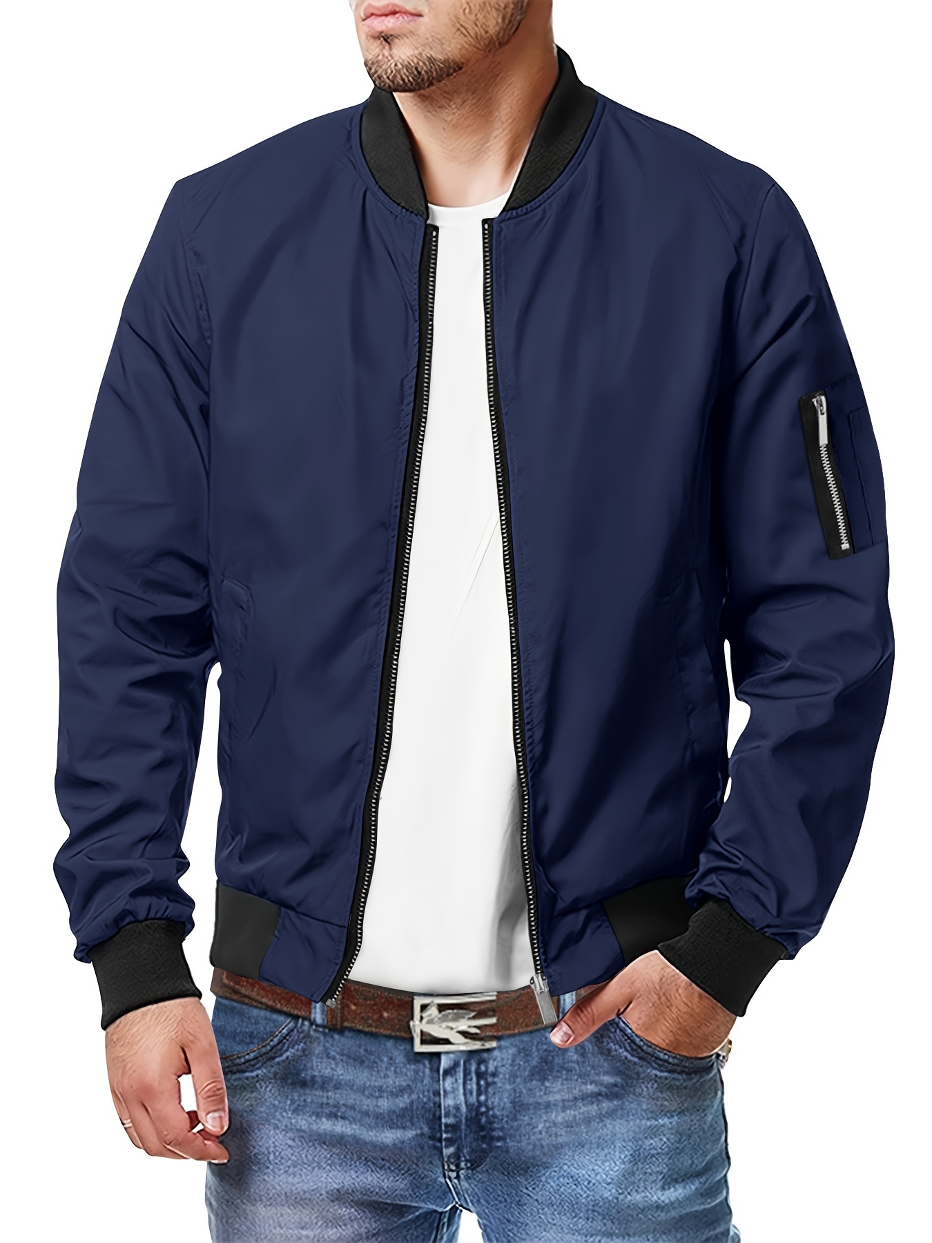 Classic Bomber Jacket, Men's Casual Baseball Jacket Coat Regular Fit  College Hipster Windbreaker For Winter Fall