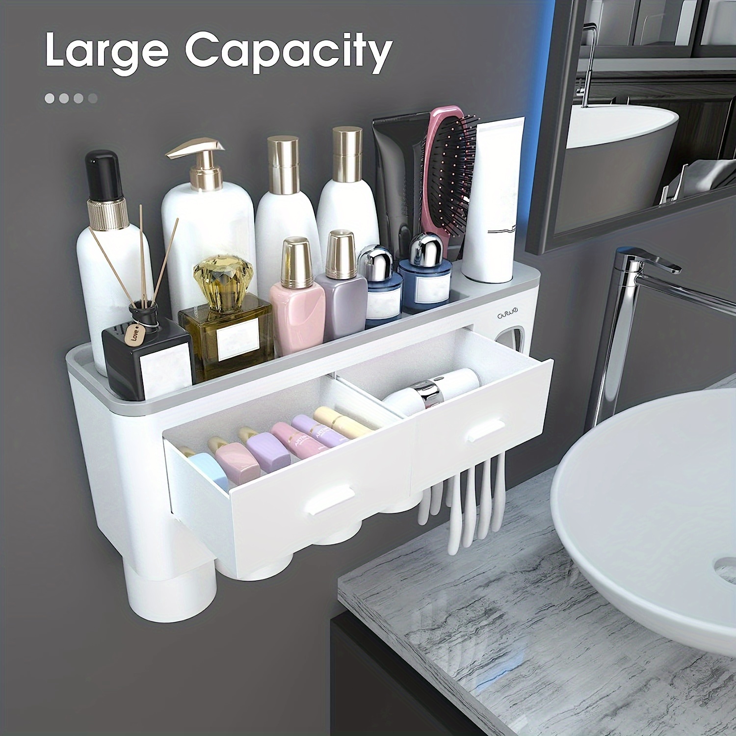 MPM 2 Tiers Storage Rack with Toothbrush Toothpaste Makeup Brush