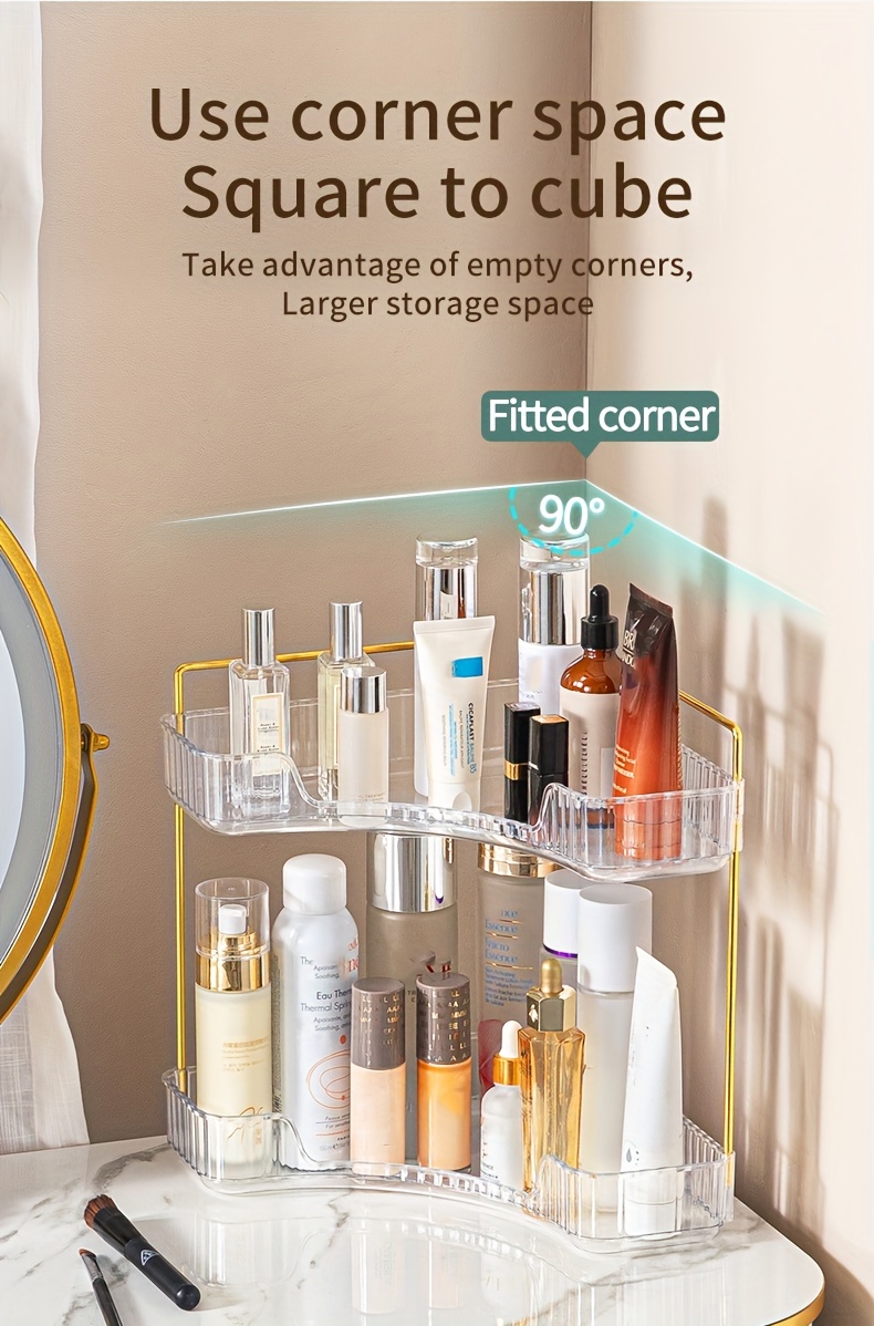 AfooBezos Bathroom Organizer Countertop, 3-Tire Skincare Organizers Vanity Tray Corner Shelf for Makeup Cosmetic Perfume, Multi-functional