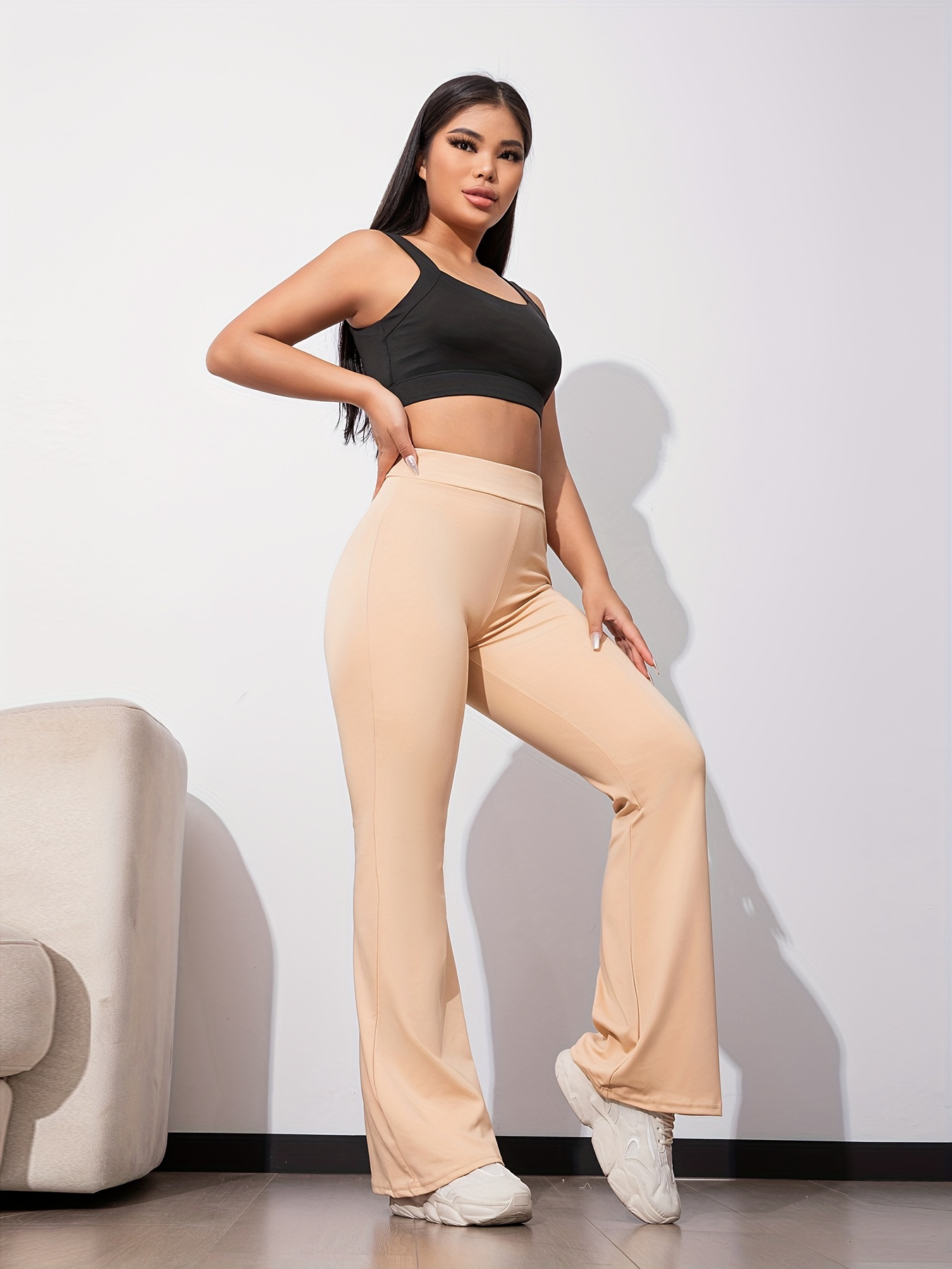 Women's Wide Elastic High Waist Pants Solid Color Leggings Gym Workout  Trousers