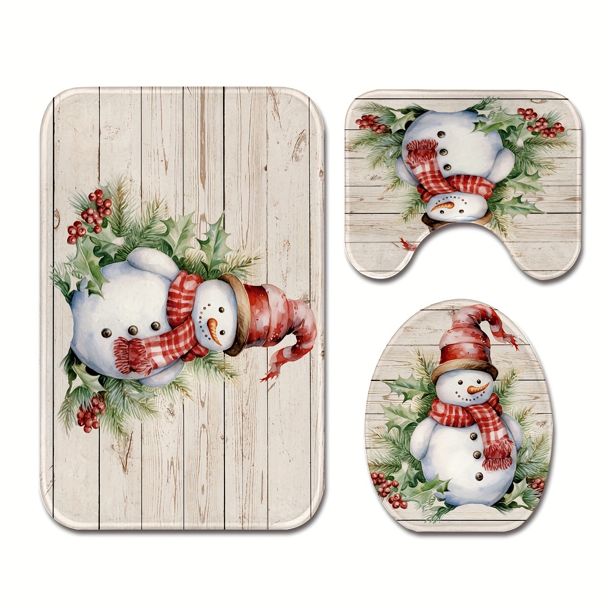 

3pcs/set Christmas Printed Floor Mat, Bathroom Mat Set, Non-slip Mat, Water-absorbent Mat, Toilet Lid Mat, Toilet U-shaped Mat, Floor Rugs, Christmas Decor