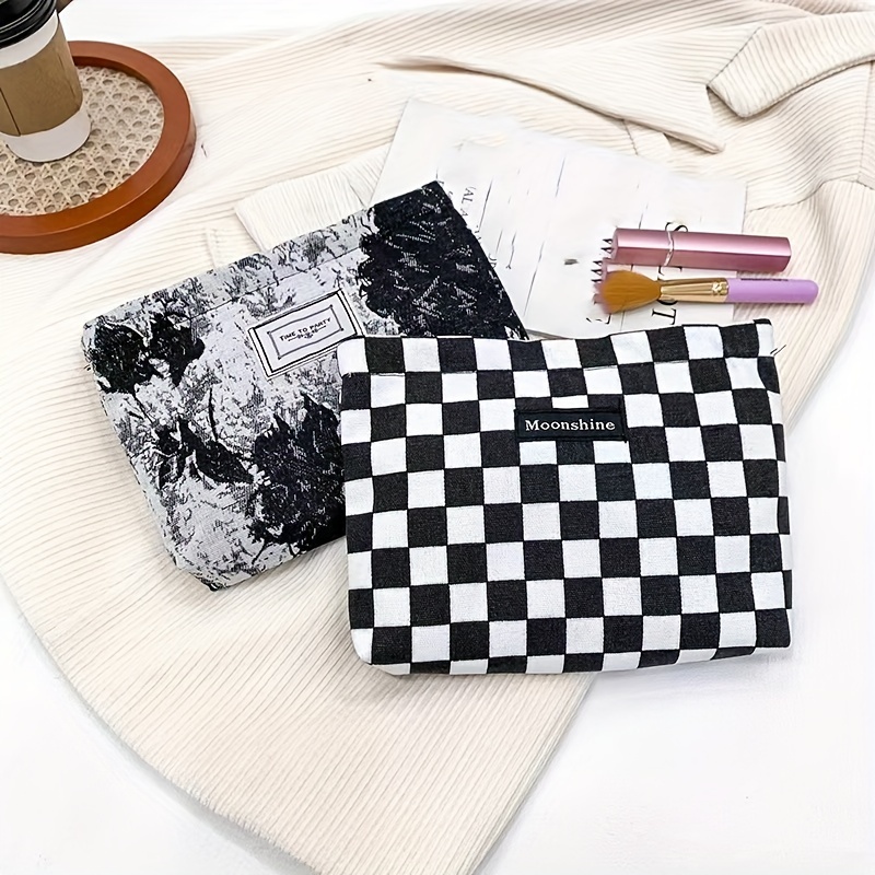 Retro Checkered Makeup Bag, Portable Large Capacity Storage Bag