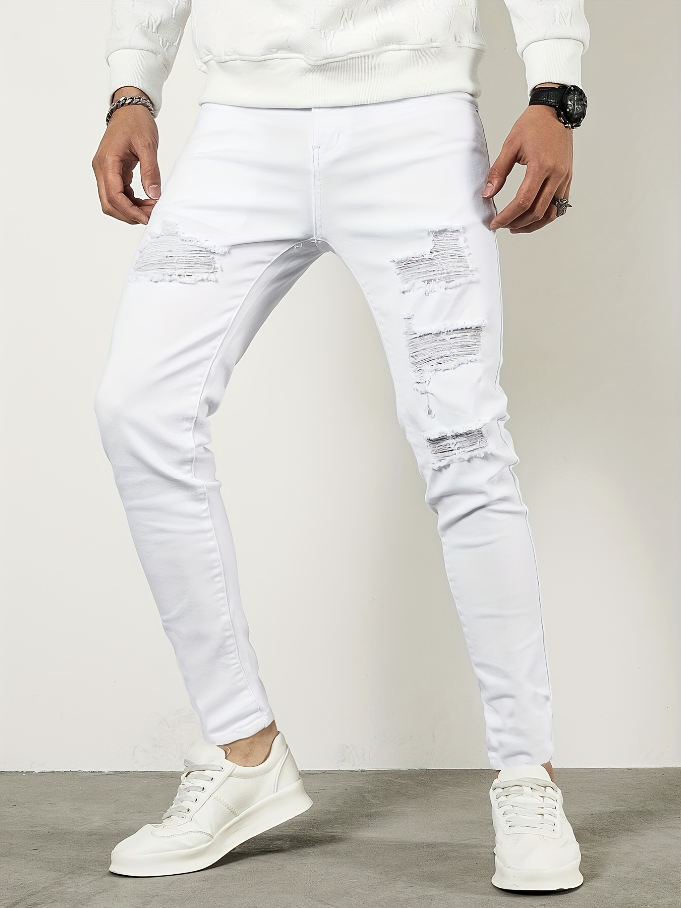 White Slim Fit Cotton Pants for Men by GentWith, Worldwide Shipping