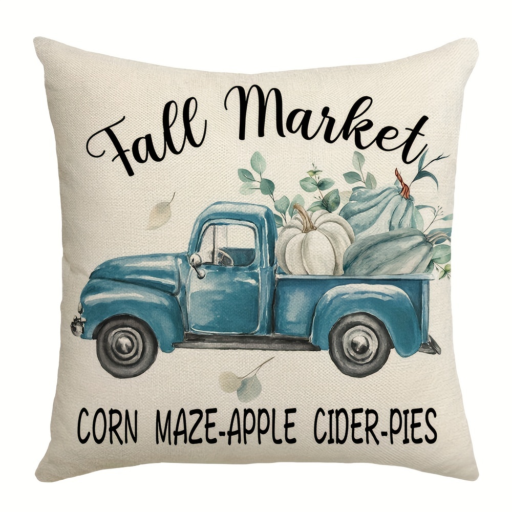 Blue Fall Pillow Covers Hello Pumpkin Truck Leaves Outdoor - Temu