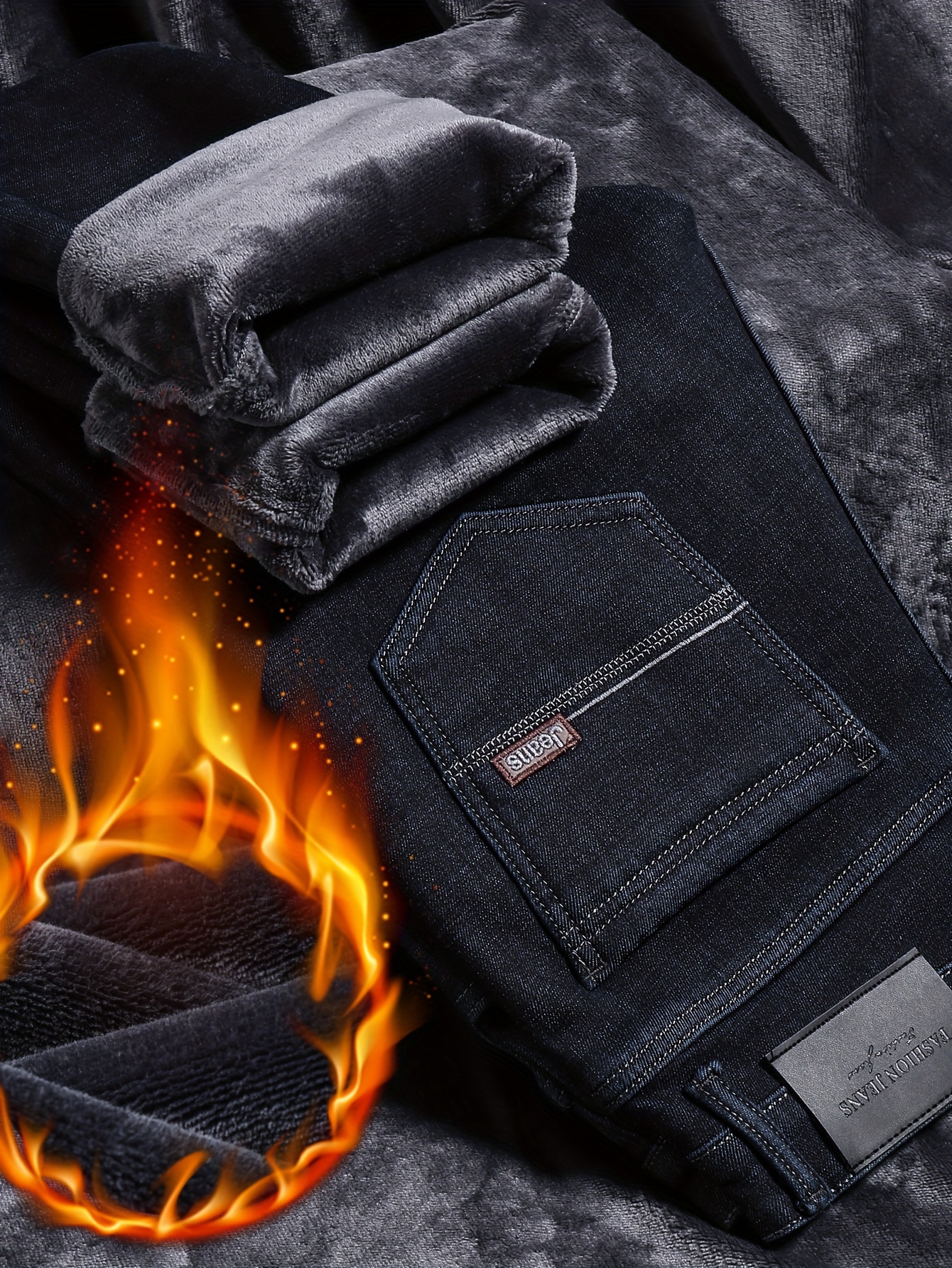 Mens Thermal Fleece Lined Denim Jeans For Winter Men's - Temu Canada