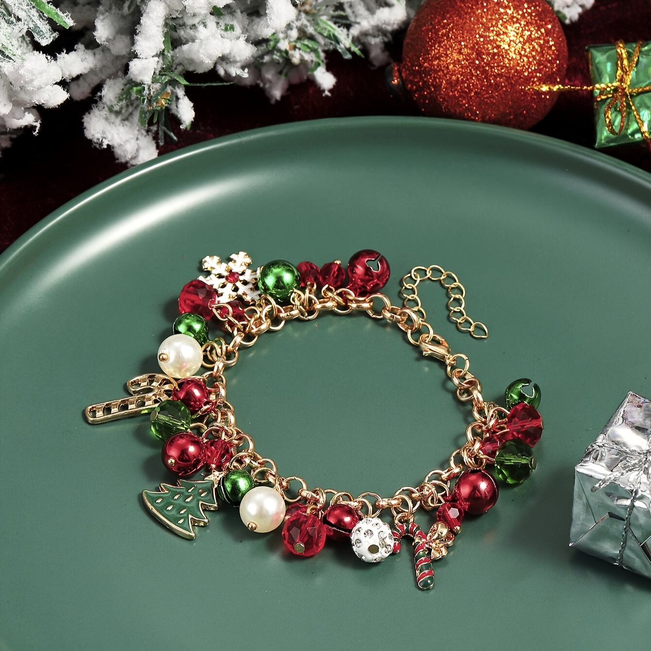 Christmas Charm Bracelet Making Kit Elegant Red Green Series - Temu