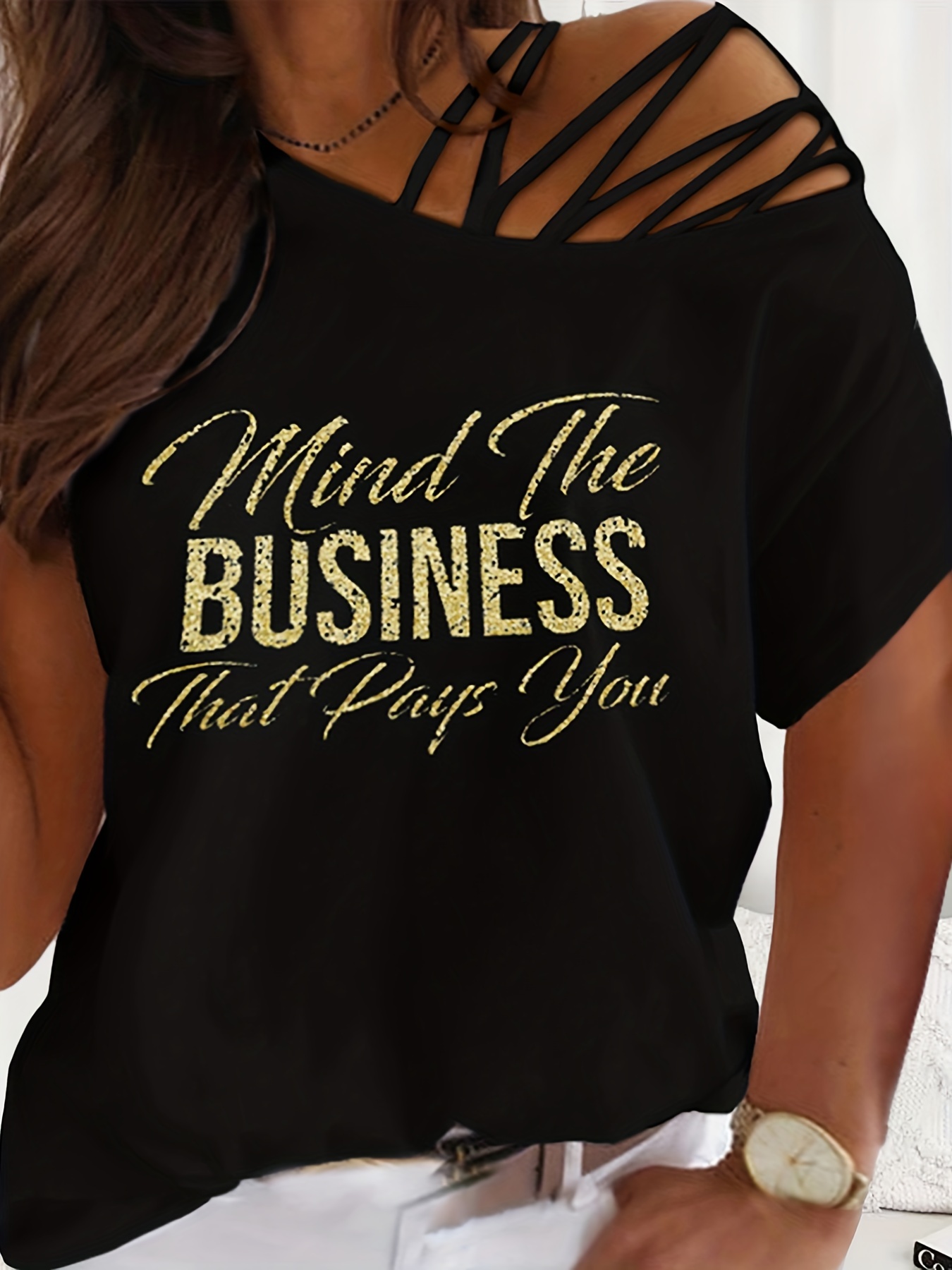 Womens Yours Curve Printed T-Shirt - Black