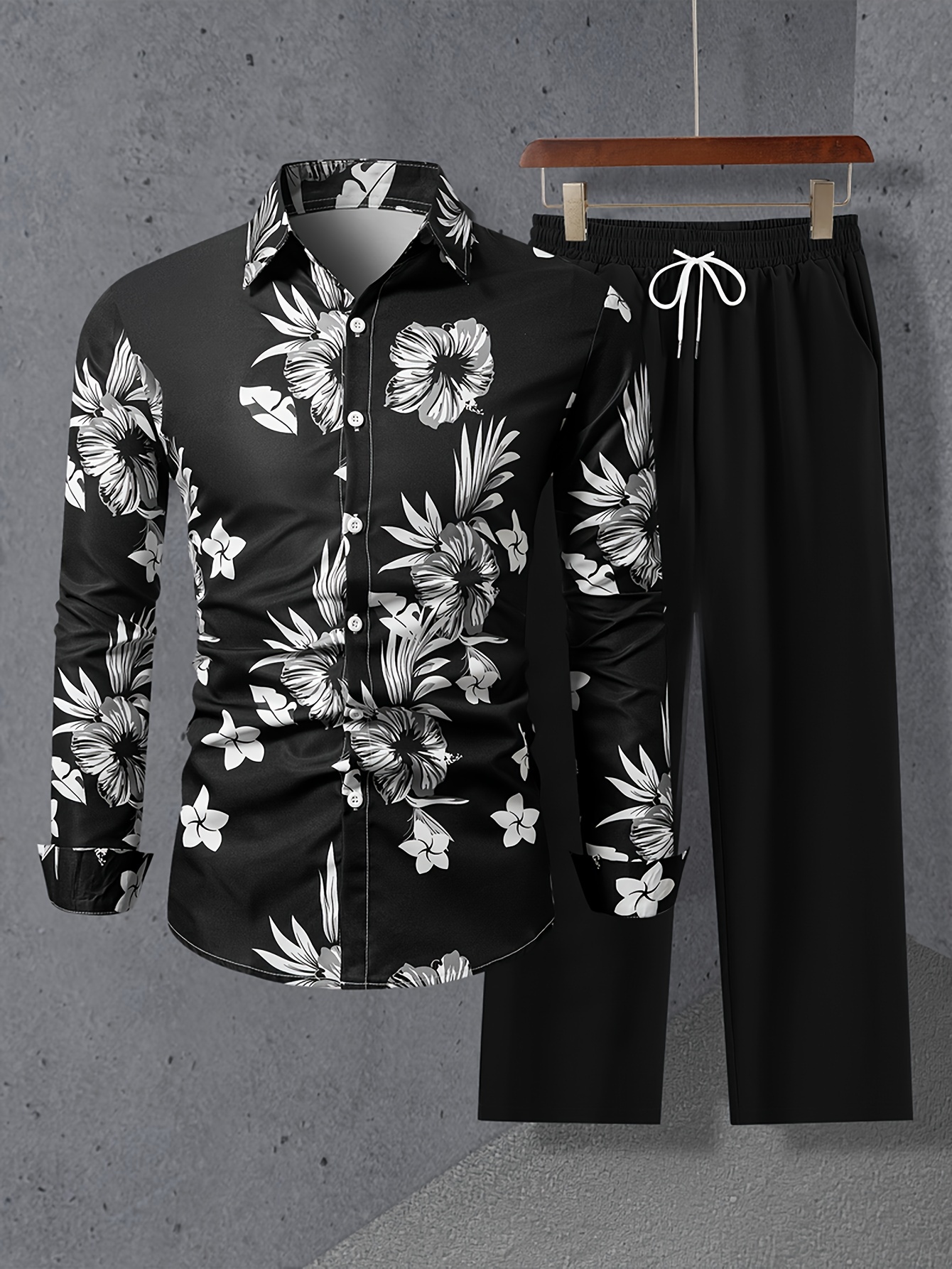 Coconut Tree Print Men's Outfits Button Long Sleeve Shirt - Temu