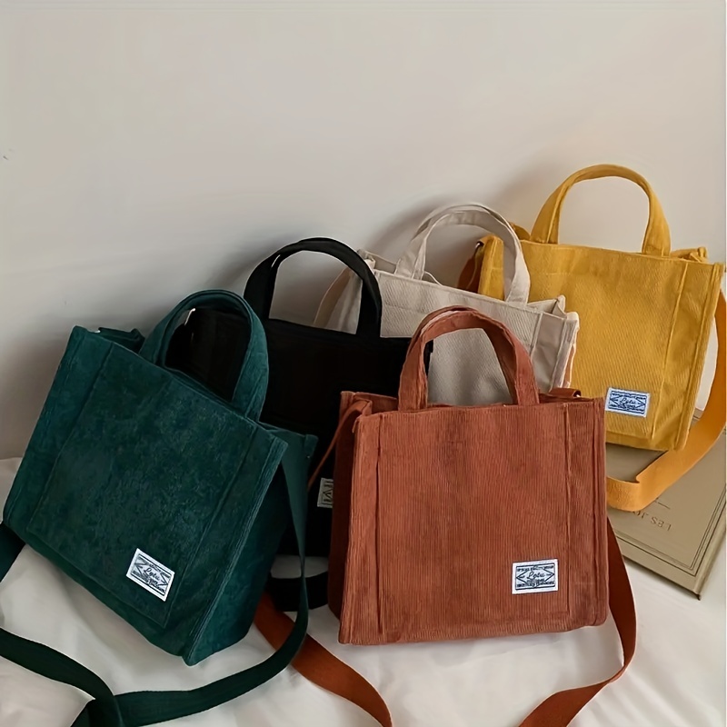Solid Letter Patched Shoulder Bag Large Capacity Square Tote Bag For Women