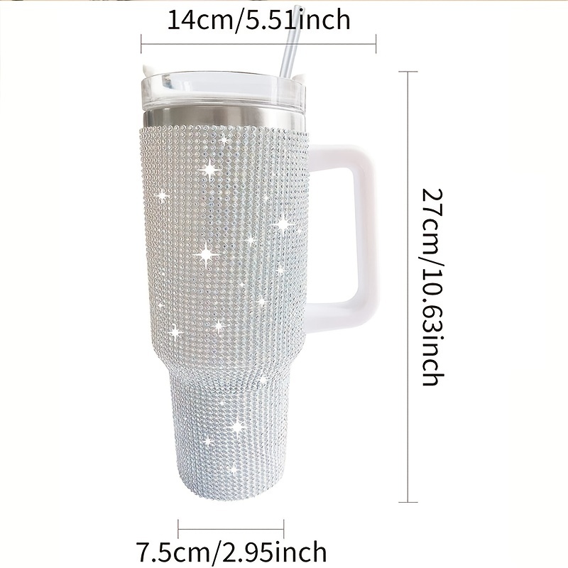 BLACK RHINESTONES 40OZ STAINLESS STEEL TUMBLER W/HANDLE