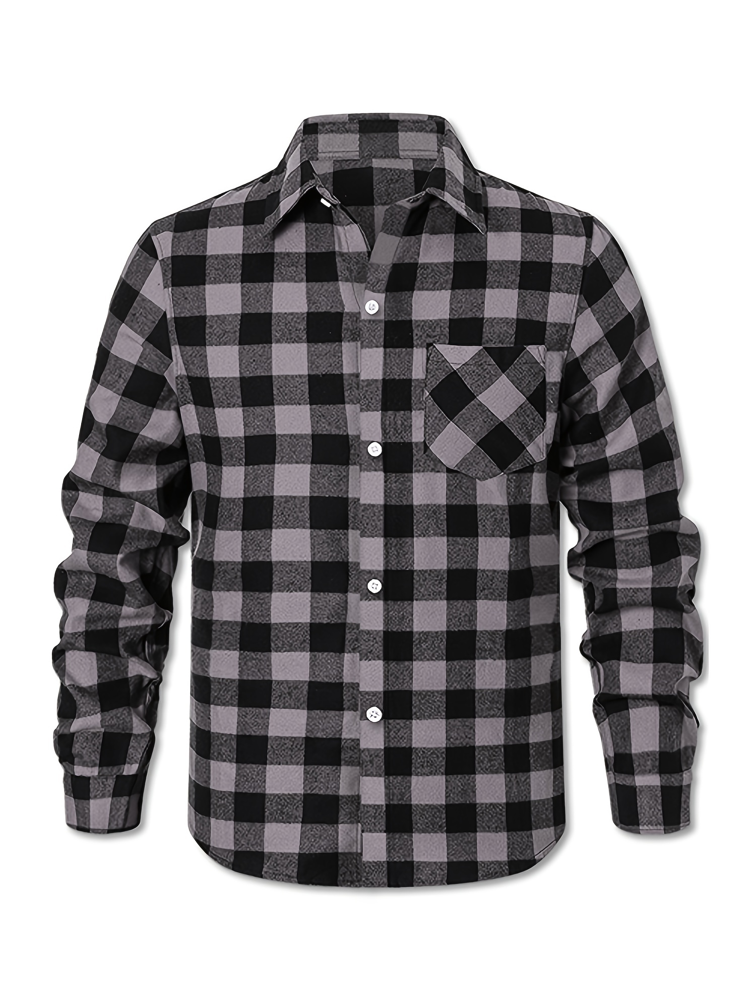 Classic Plaid Print Men's Casual Button Up Long Sleeve Shirt With