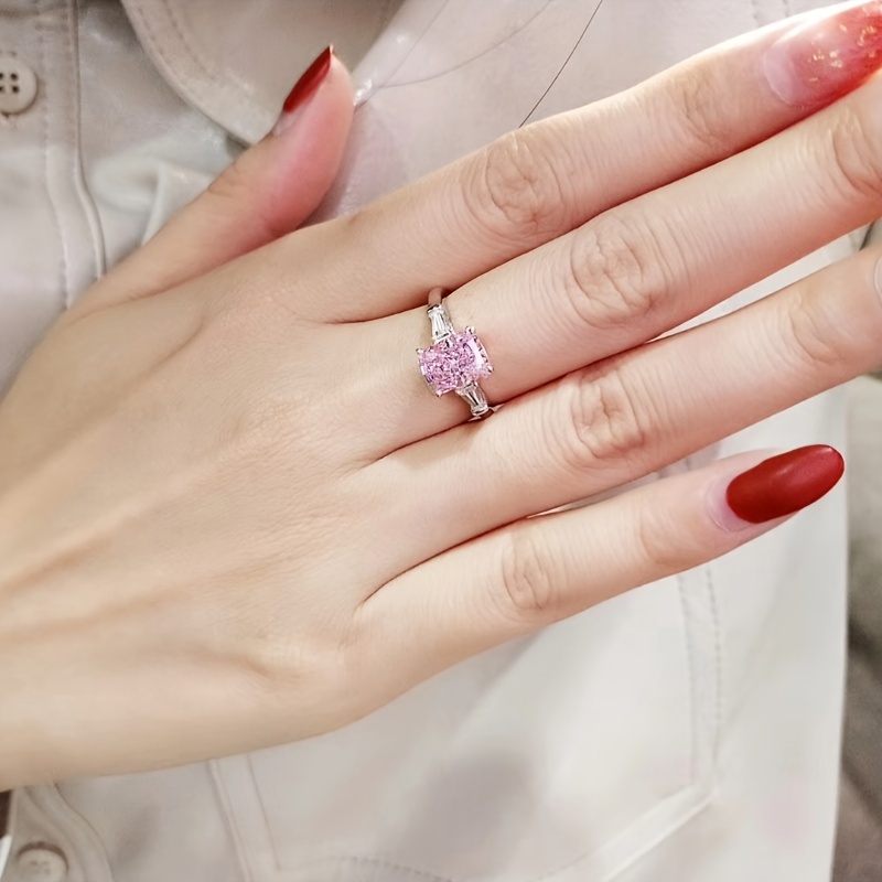 Square Pink Zircon Ring, Size 5-10