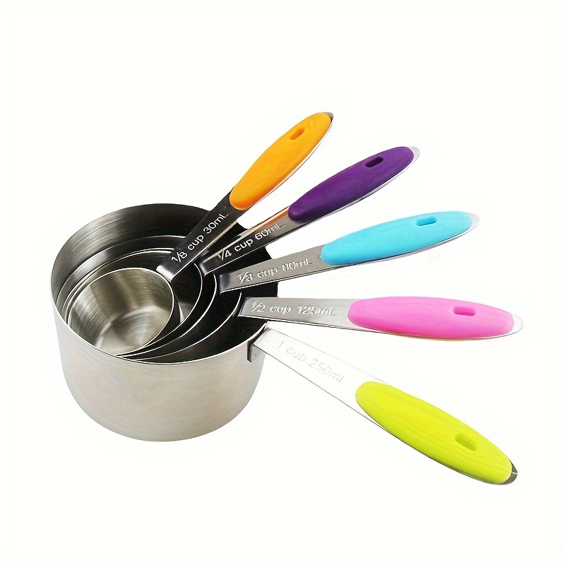 Set of 8 Measuring Cups and Measuring Spoons, Plastic Nesting Kitchen Measuring Set Liquid and Dry Measuring Cup Set with Stainless Steel Handles