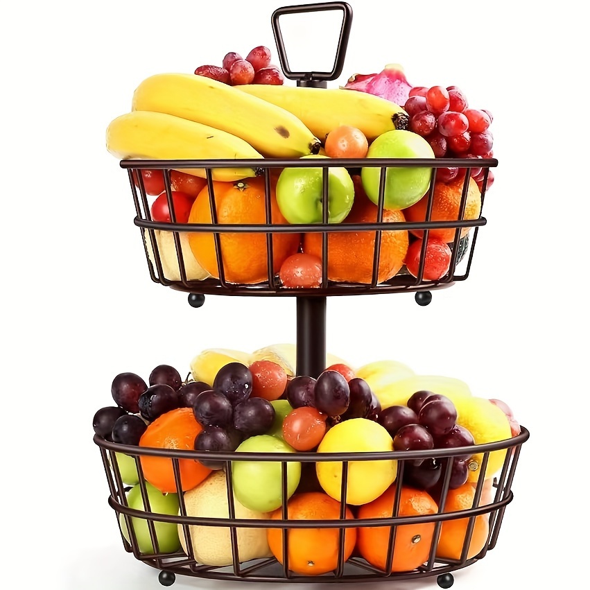  Cesta de almacenamiento de frutas y verduras, cestas apilables  de alambre de metal de 4 niveles con ruedas, cesta organizadora de frutas y  verduras para cocina, despensa, baño : Hogar y