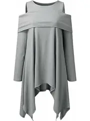 cold shoulder asymmetrical tunics casual crew neck ruched solid tunics womens clothing details 7