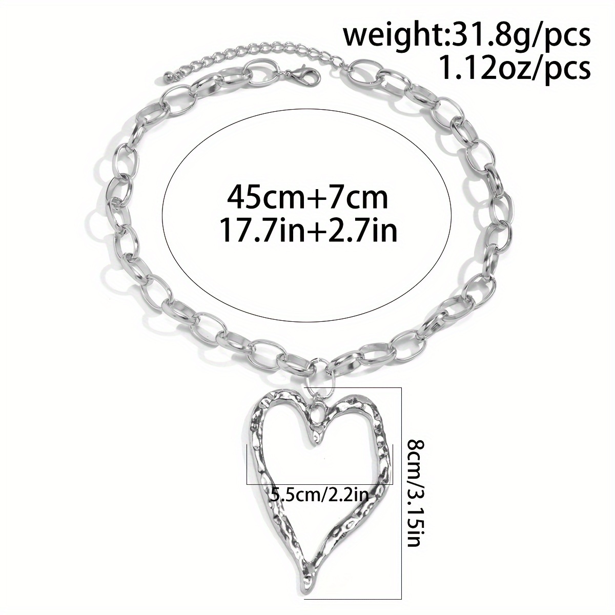Bold Heart Pendant Necklace with Sharp Angles