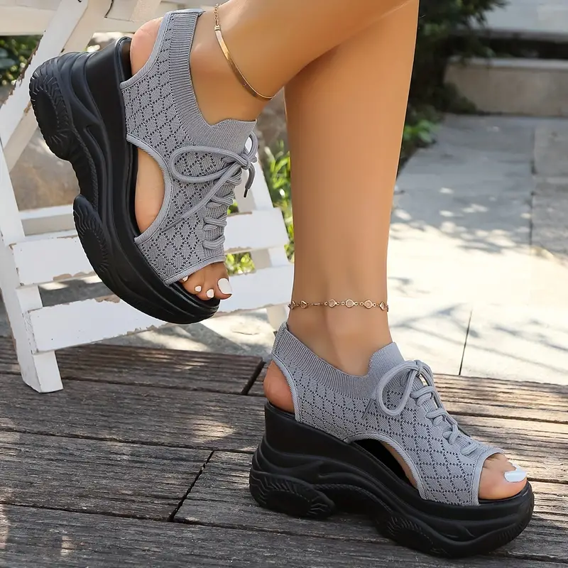 platform sandals women s solid color lace slingback knit detalles 7
