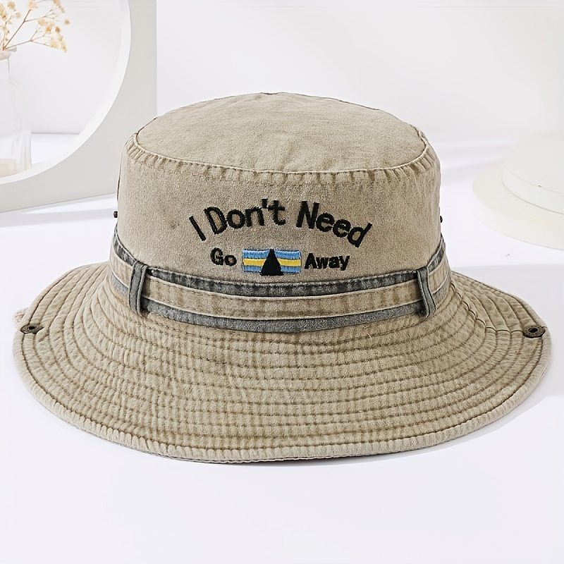 Bucket Hat Wide Brim Washed Denim Cotton Outdoor Sun Hat - Temu Qatar