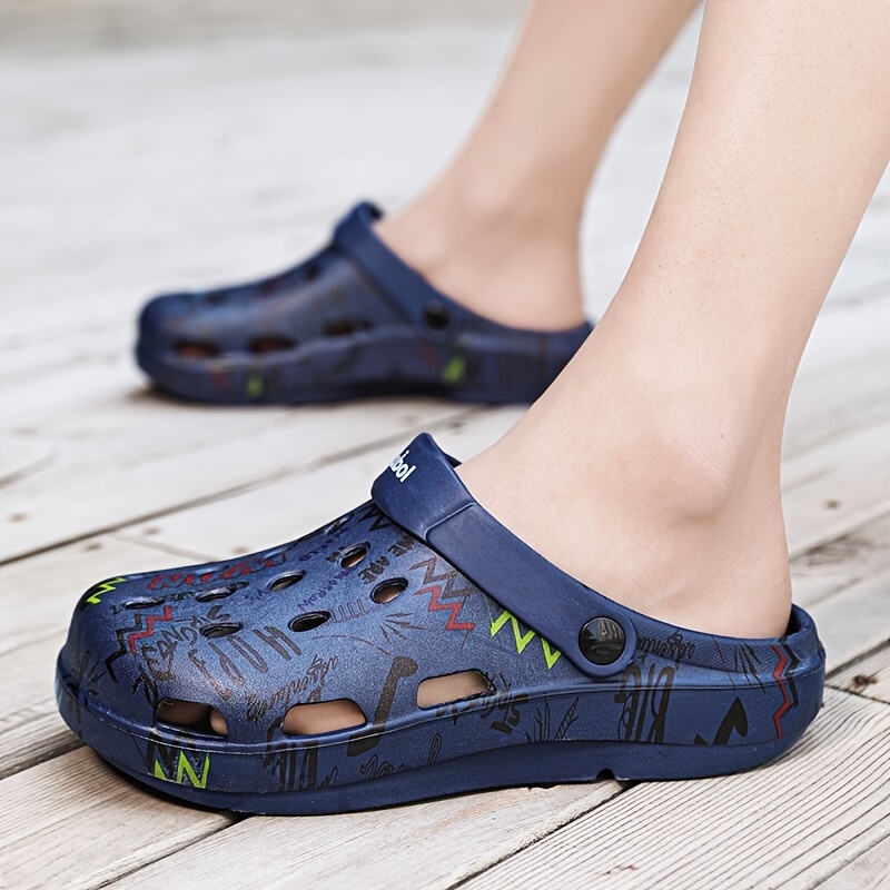 Men's Clogs, Garden Shoes, Letter Print Comfortable Slide Slippers