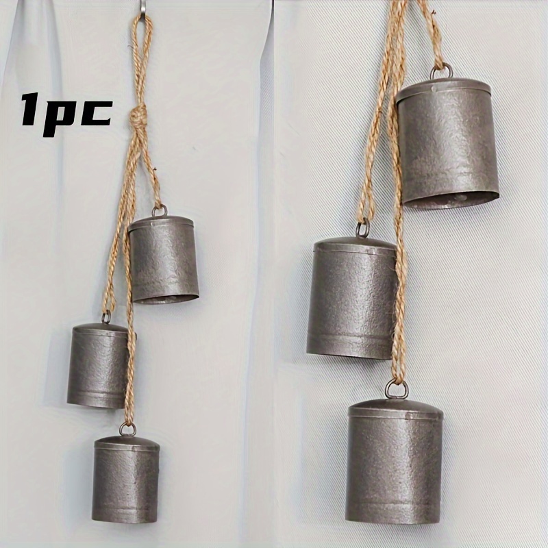 4 Set Christmas Bells Rustic Hanging Bell with Rope Large Gold Round Cow Bell Iron Wrought Bell Chime 3 Relaxing Tranquil Wind Chimes Vintage Metal ou