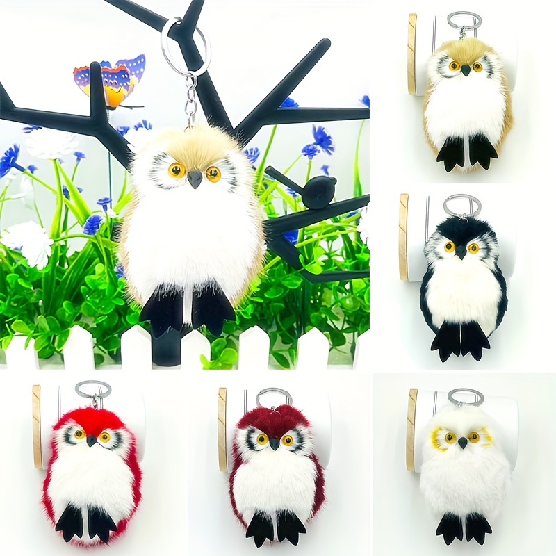 Puffball Owl Faux Fur Pom Pom Keychain Handbag Purse Jewellry Holder  Keyring Backpack Pendants