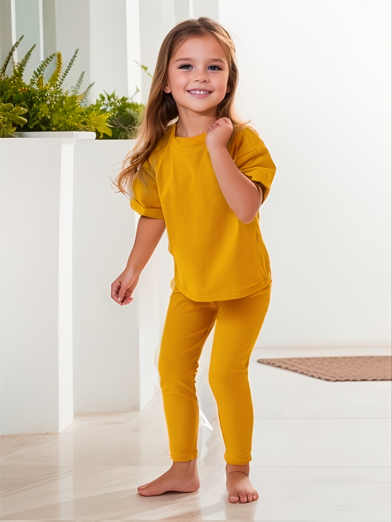 Girl's 2pcs T shirt & Leggings Set Solid Short Sleeve Top Casual Outfits