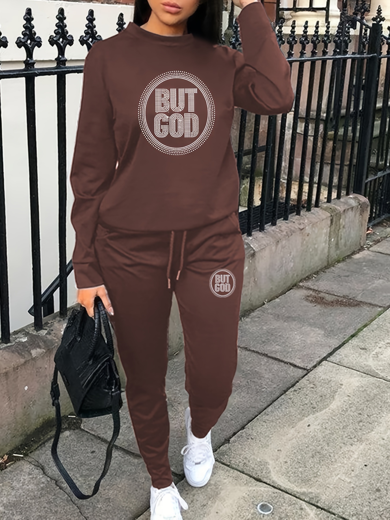 Rhinestone Graphic Top & Joggers Set