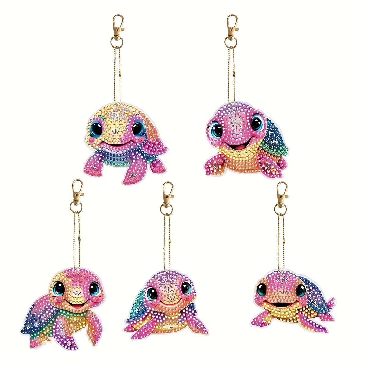 

5pcs 5d Turtle Keychain - Diy Jewelry Painting Kit With Bright Diamonds - Unique Decorative Pendant